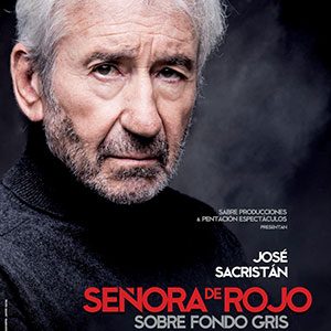 Señora de rojo sobre fondo gris